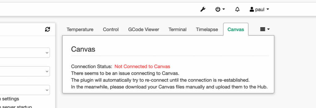 First error, canvas plugin shows not connected