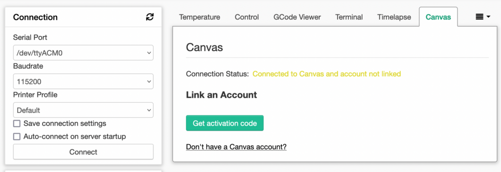 canvas plugin showing activation code button
