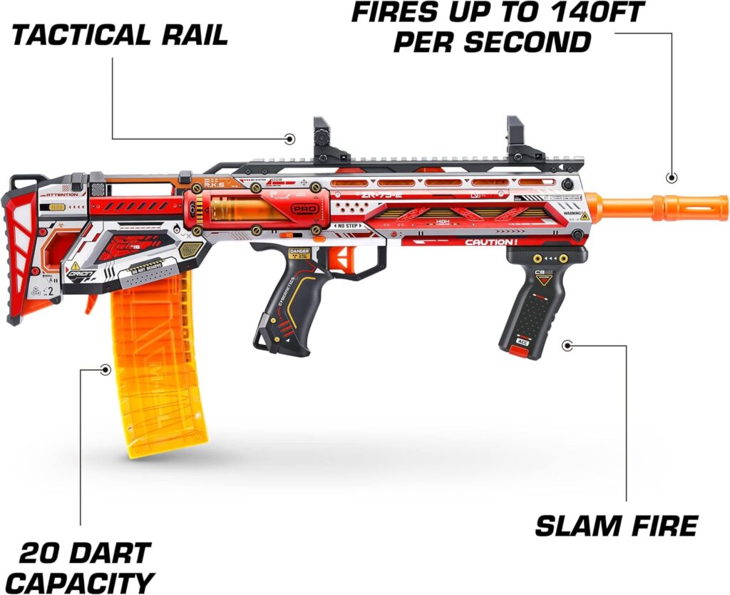 An image of the XShot pro longshot blaster demonstrating various features